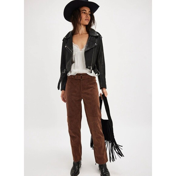 We The Free - Free PeopleTitan Vegan Suede Pants Size 31 Brown Bootcut NWT NEW